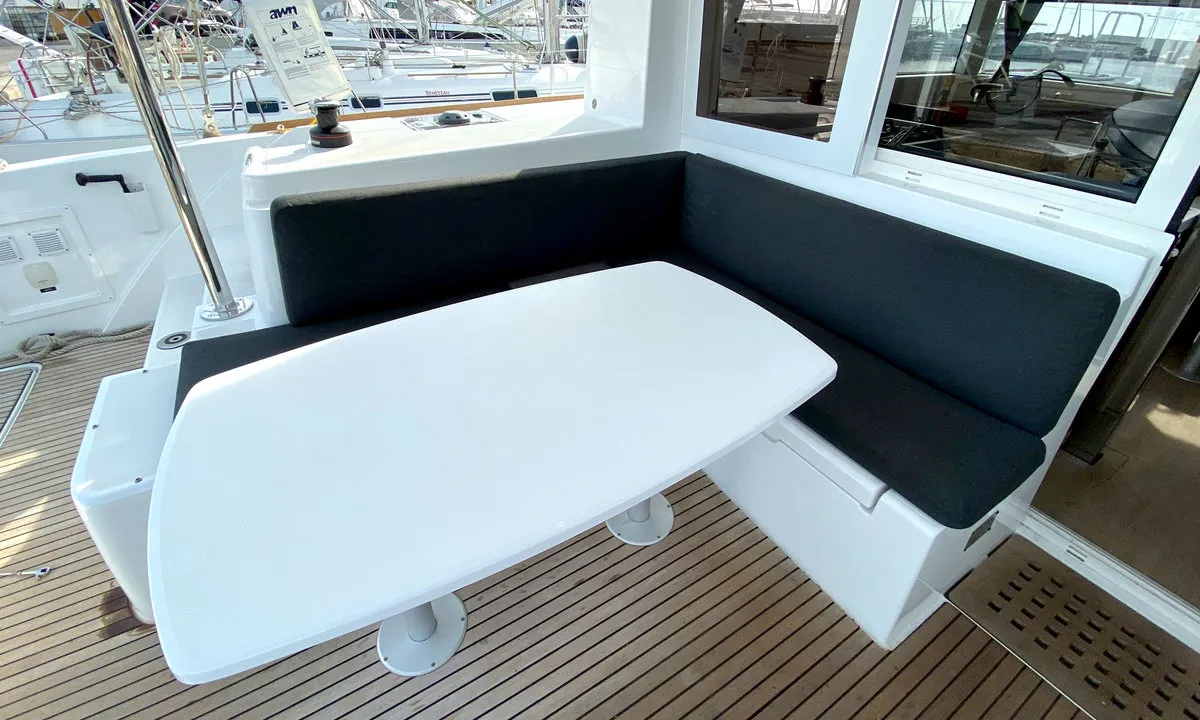 Deck of Sunrise, a Lagoon 40 catamaran at Palma de Mallorca, Spain