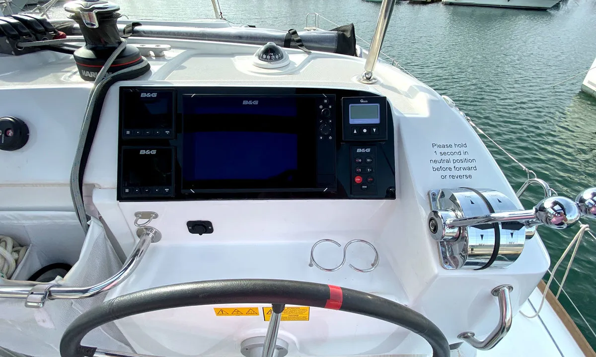 Cockpit of Sunrise, a Lagoon 40 catamaran at Palma de Mallorca, Spain