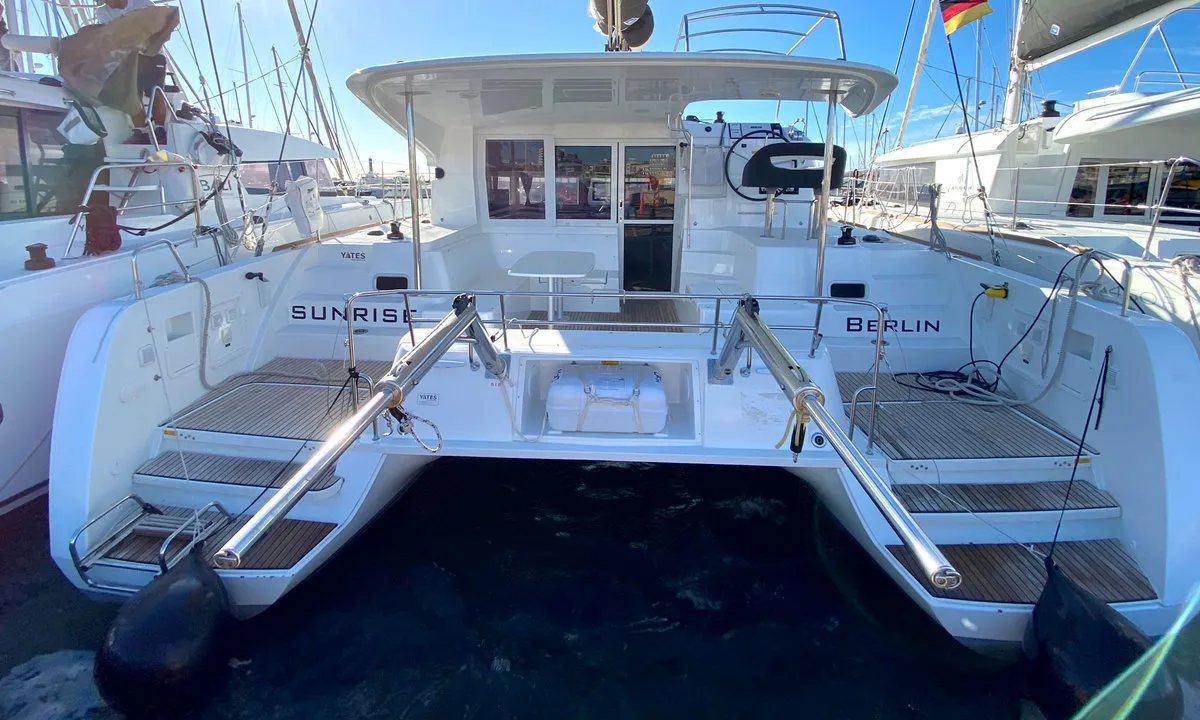 Exterior view of Sunrise, a Lagoon 40 catamaran at Palma de Mallorca, Spain