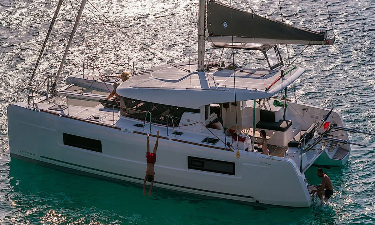 Exterior view of Sunrise, a Lagoon 40 catamaran at Palma de Mallorca, Spain