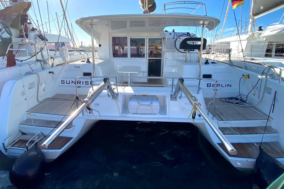 Exterior view of Sunrise, a Lagoon 40 catamaran at Palma de Mallorca, Spain