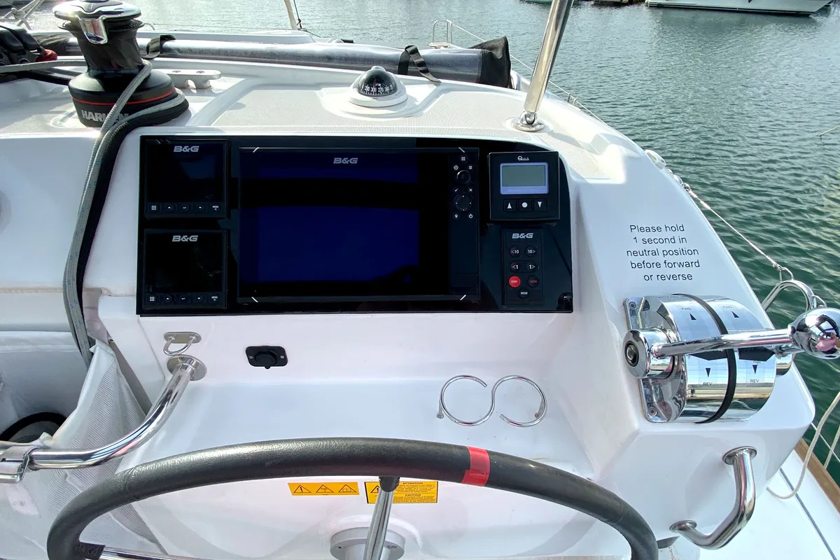 Exterior view of Sunrise, a Lagoon 40 catamaran at Palma de Mallorca, Spain