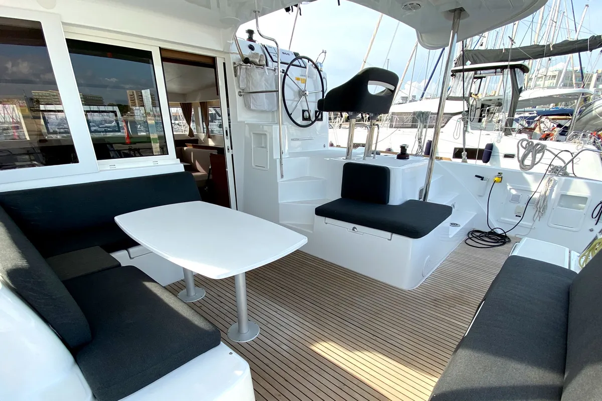 Deck of Sunrise, a Lagoon 40 catamaran at Palma de Mallorca, Spain