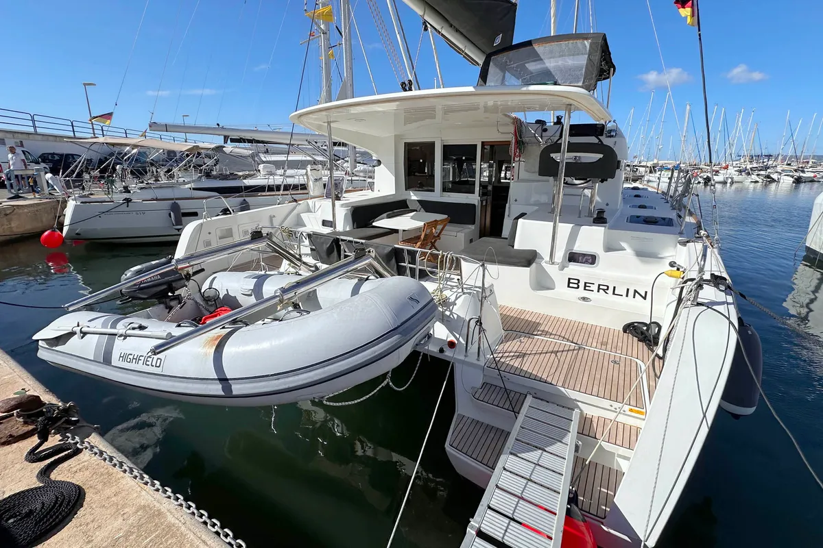 Exterior view of Sunrise, a Lagoon 40 catamaran at Palma de Mallorca, Spain
