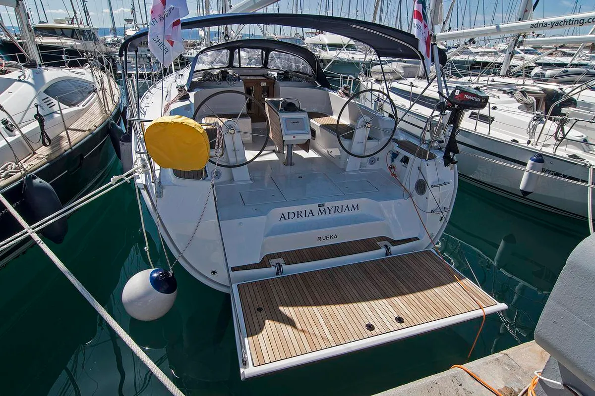 Exterior view of Adria Myriam, a Bavaria Cruiser 46 sailboat at Split, Croatia