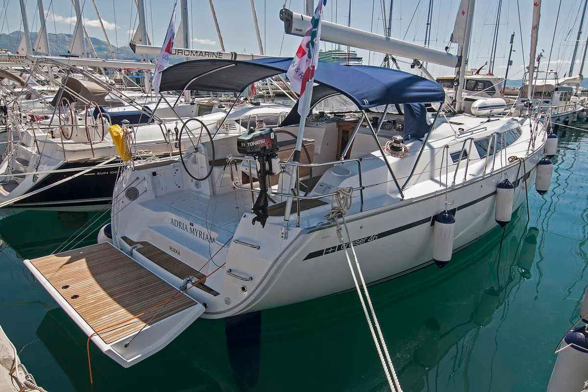 Exterior view of Adria Myriam, a Bavaria Cruiser 46 sailboat at Split, Croatia