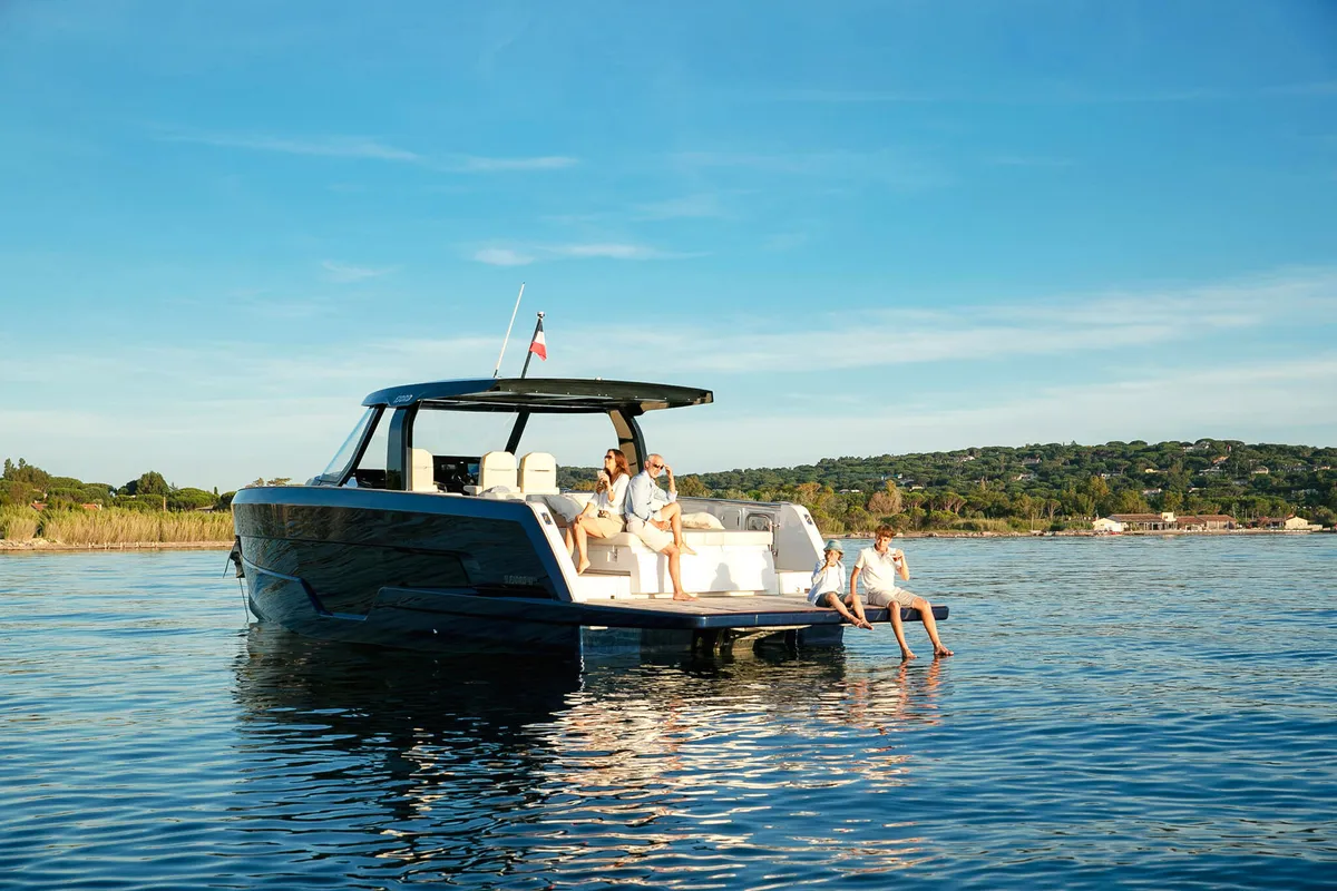 Exterior view of Instant Crush, a Fjord 41 XL motor yacht at Grad Kaštela, Croatia