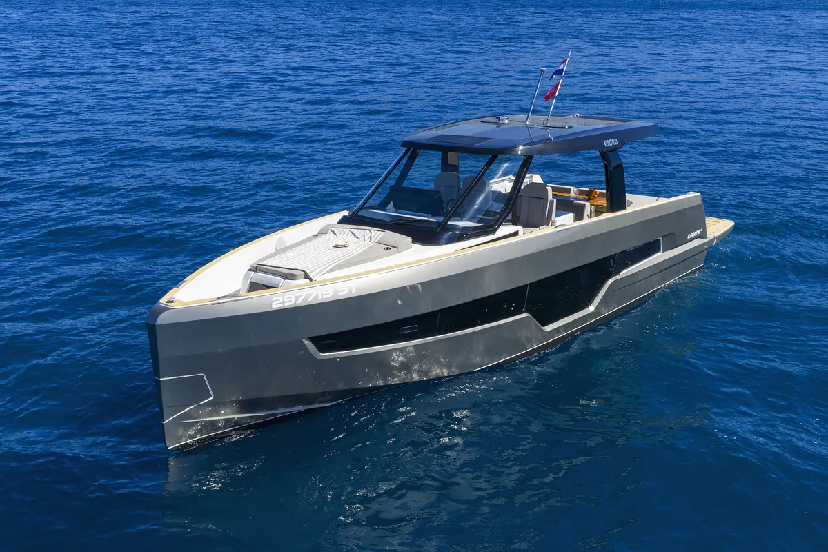 Exterior view of Instant Crush, a Fjord 41 XL motor yacht at Grad Kaštela, Croatia