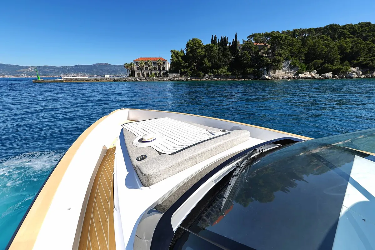 Cockpit of Instant Crush, a Fjord 41 XL motor yacht at Grad Kaštela, Croatia