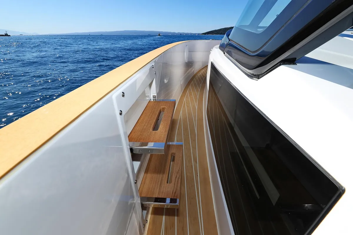 Deck of Instant Crush, a Fjord 41 XL motor yacht at Grad Kaštela, Croatia