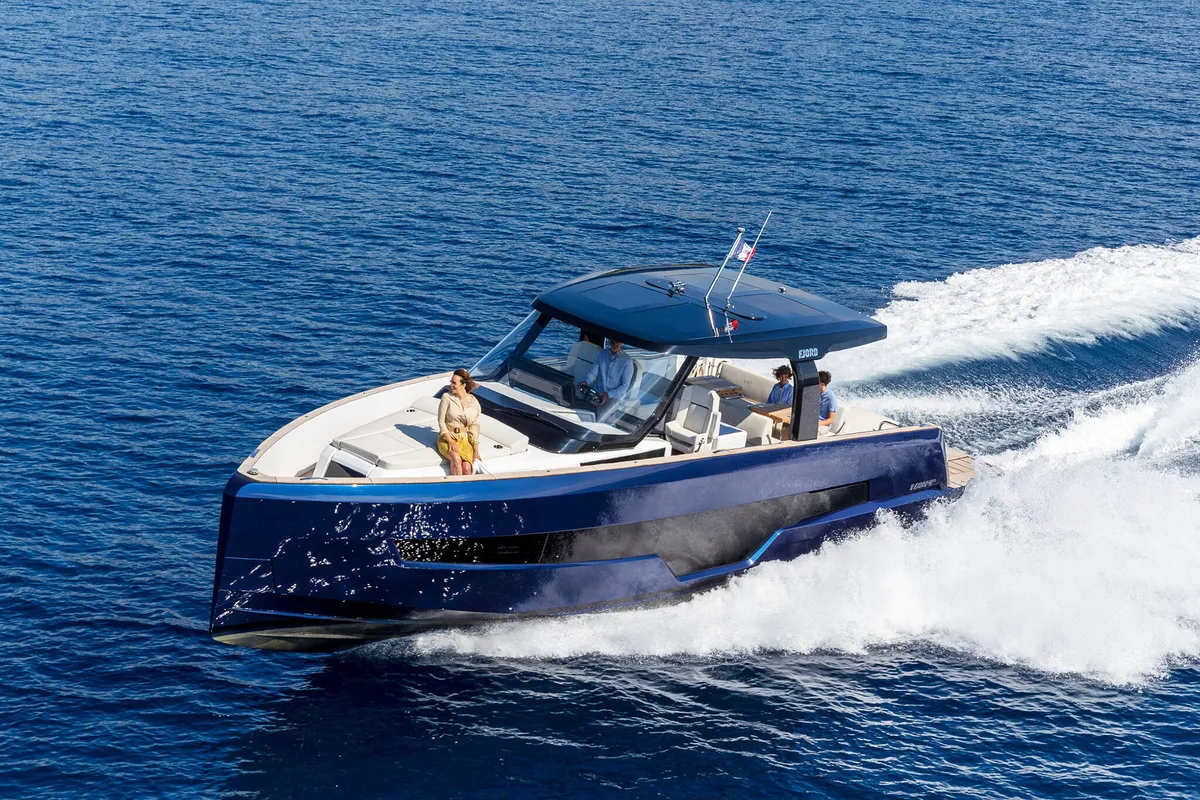 Exterior view of Instant Crush, a Fjord 41 XL motor yacht at Grad Kaštela, Croatia