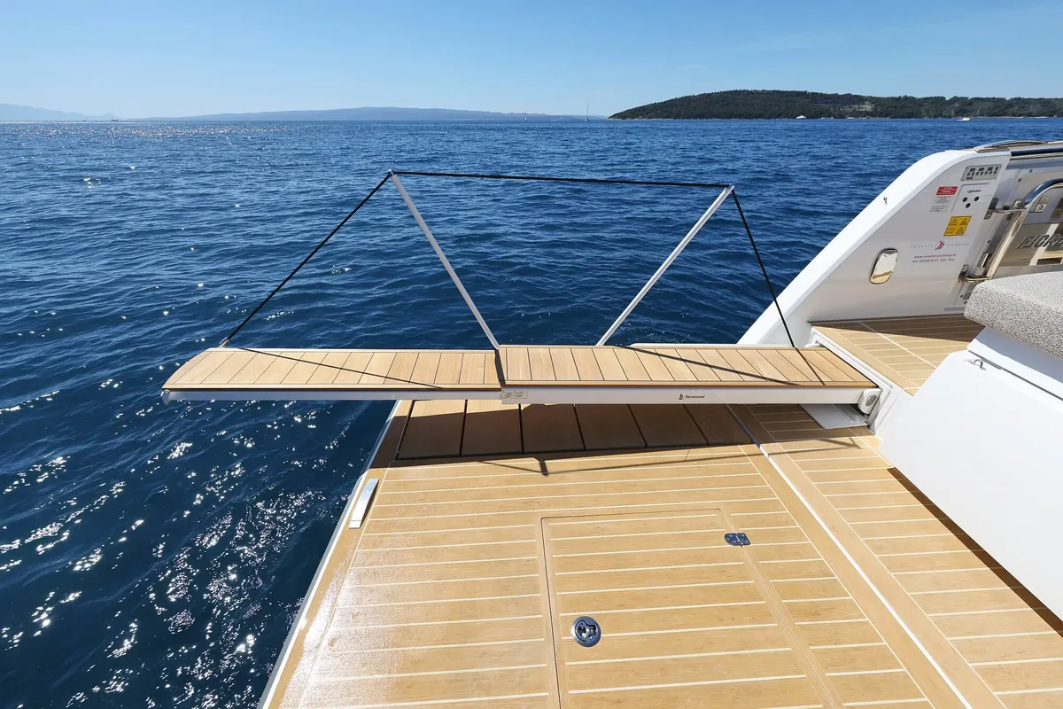 Deck of Instant Crush, a Fjord 41 XL motor yacht at Grad Kaštela, Croatia