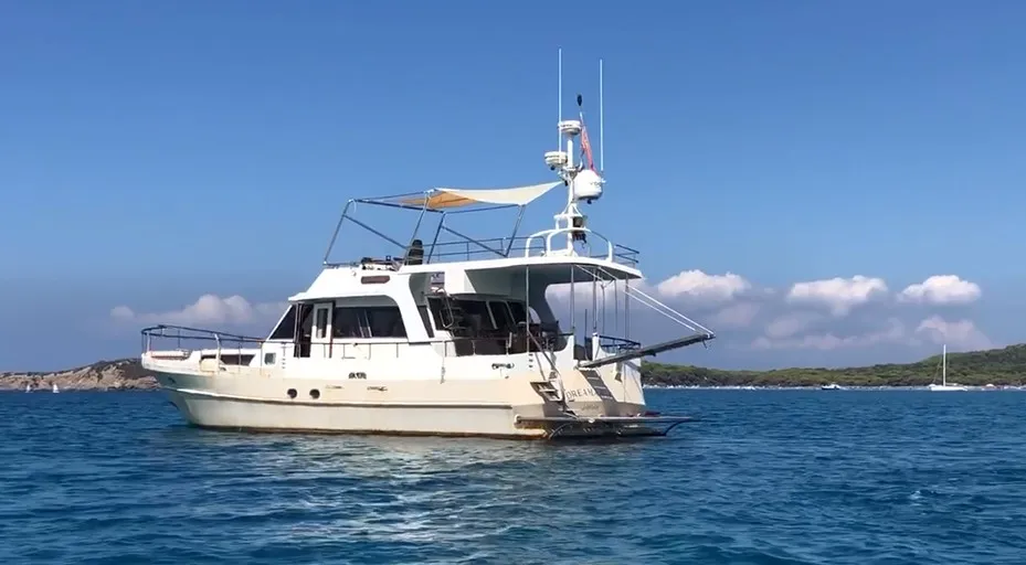 Exterior view of Dreamaway, a Gulet Waverunner 55 motor yacht at Olbia, Italy