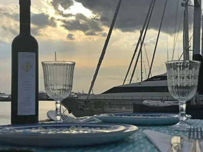 Deck of Dreamaway, a Gulet Waverunner 55 motor yacht at Olbia, Italy