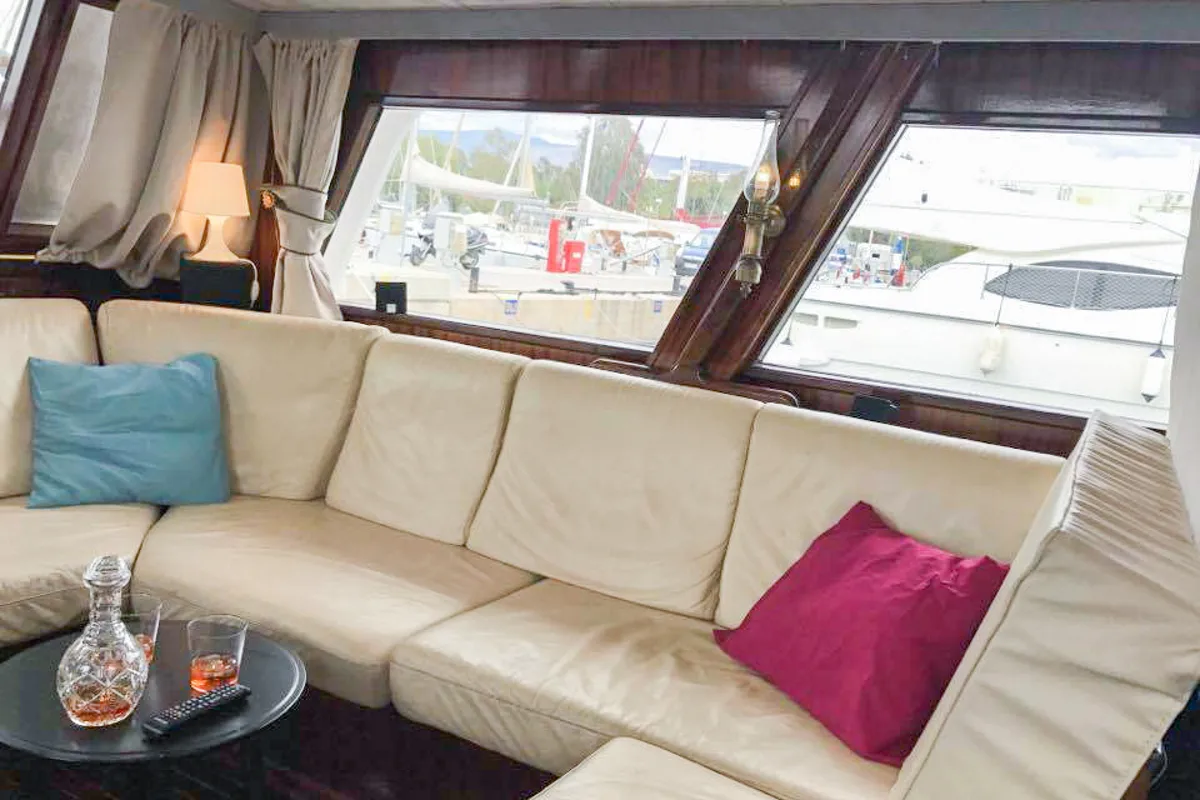 Salon of Dreamaway, a Gulet Waverunner 55 motor yacht at Olbia, Italy