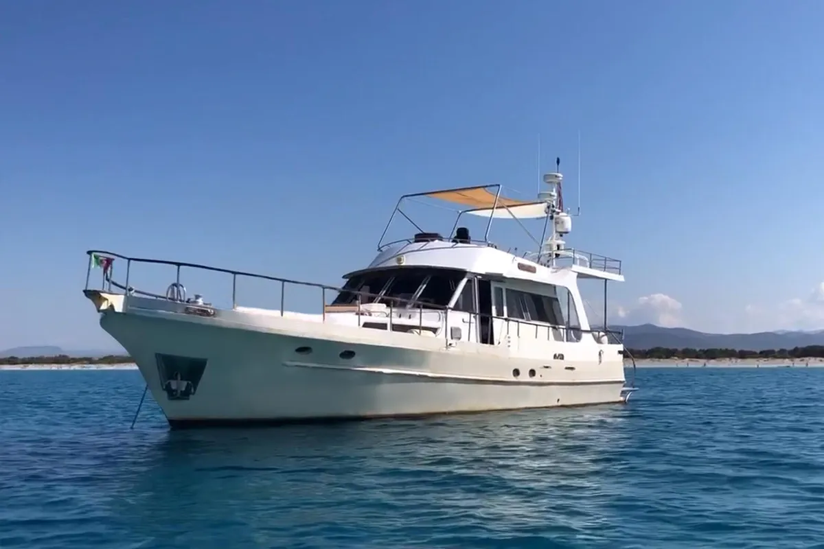 Exterior view of Dreamaway, a Gulet Waverunner 55 motor yacht at Olbia, Italy