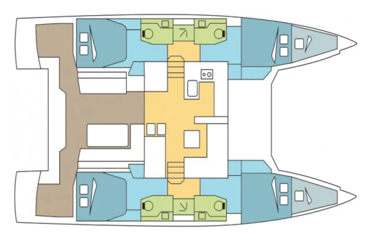 Salon of Calypso, a Nautitech 46 Fly catamaran at Capo d'Orlando, Italy