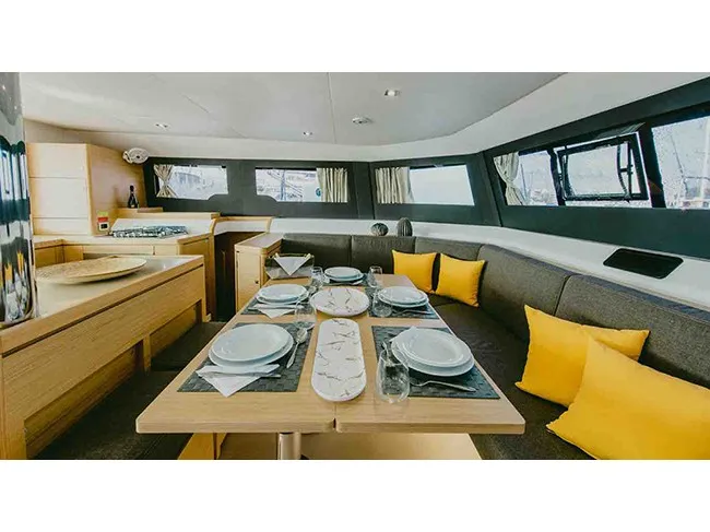 Salon of Hawaii 5-0 - Skippered, a Dufour Catamaran 48 catamaran at Parikia, Greece