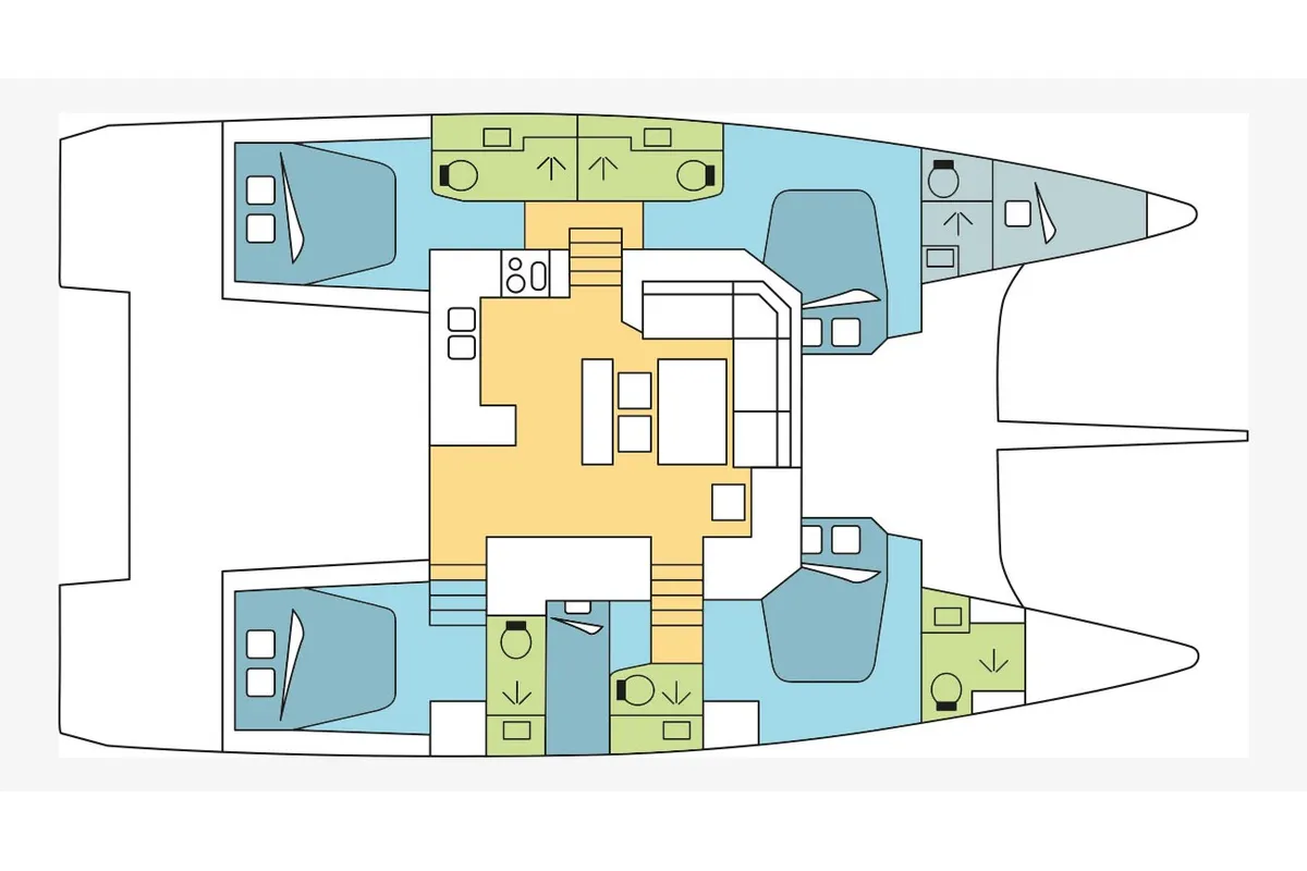 Floor plan of Hawaii 5-0 - Skippered, a Dufour Catamaran 48 catamaran at Parikia, Greece