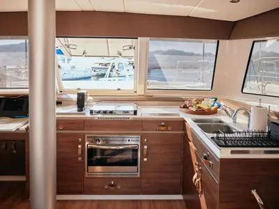Galley of Gemini, a Bali Catspace catamaran at Marmaris, Turkey