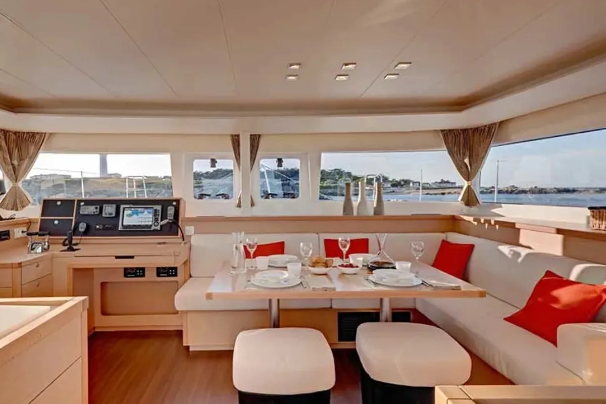 Salon of La Leutenente, a Lagoon 450 catamaran at Alameda, United States