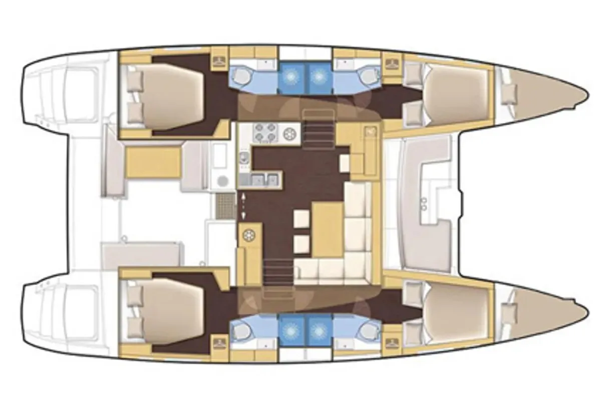 Floor plan of La Leutenente, a Lagoon 450 catamaran at Alameda, United States
