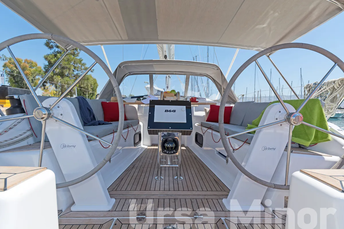 Cockpit of Ursa Minor, a Hanse 345 sailboat at Preveza, Greece