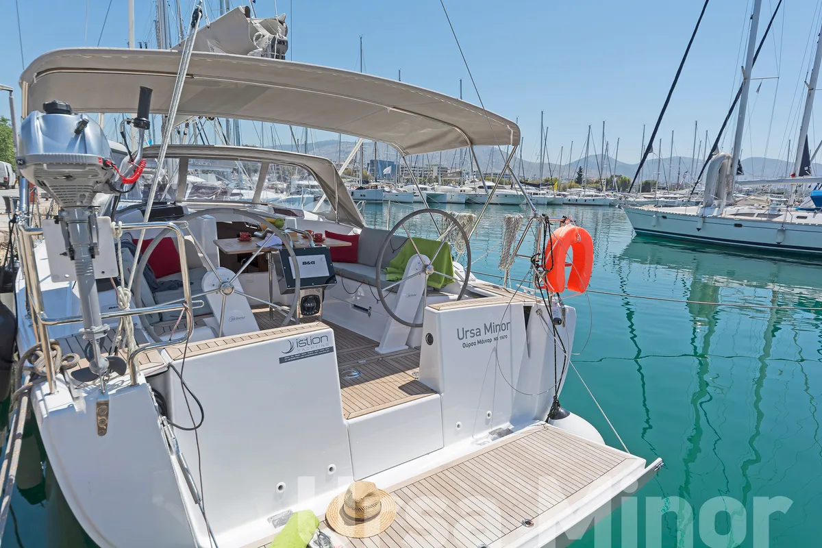 Exterior view of Ursa Minor, a Hanse 345 sailboat at Preveza, Greece