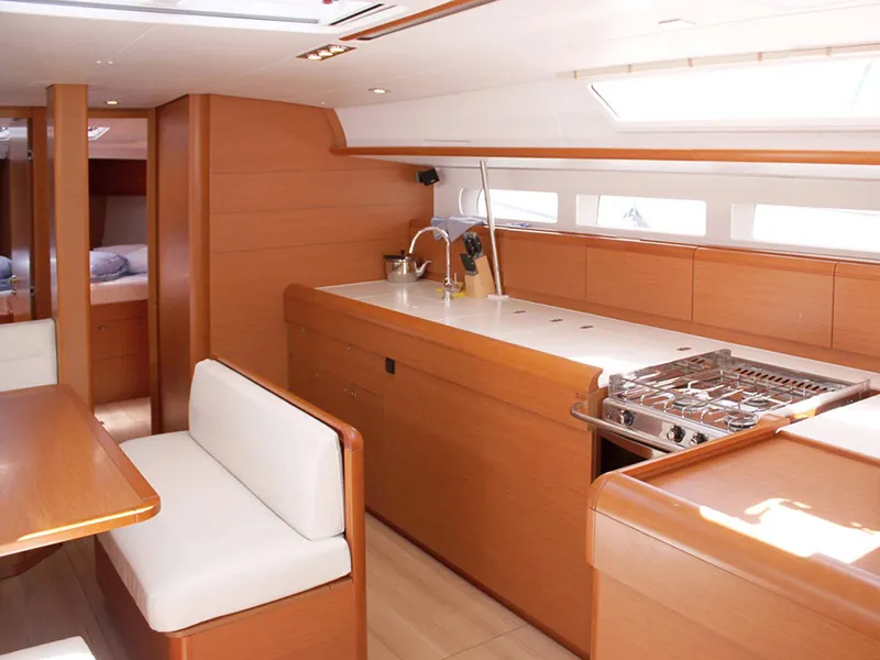 Galley of Achilles, a Jeanneau Sun Odyssey 509 sailboat at Lavreotiki Municipal Unit, Greece