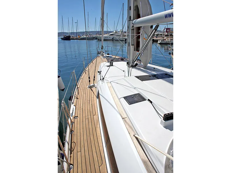 Deck of Achilles, a Jeanneau Sun Odyssey 509 sailboat at Lavreotiki Municipal Unit, Greece