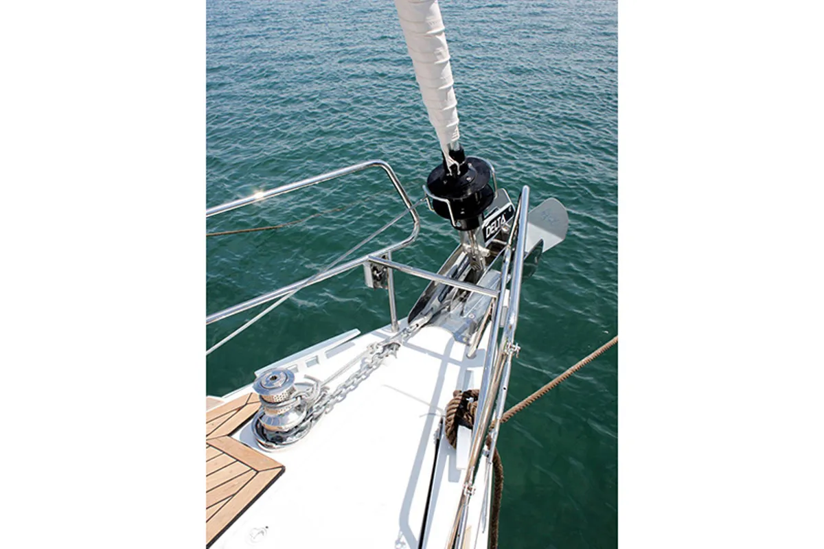 Deck of Achilles, a Jeanneau Sun Odyssey 509 sailboat at Lavreotiki Municipal Unit, Greece