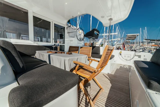 Deck of Meea, a Lagoon 40 catamaran at Grad Šibenik, Croatia