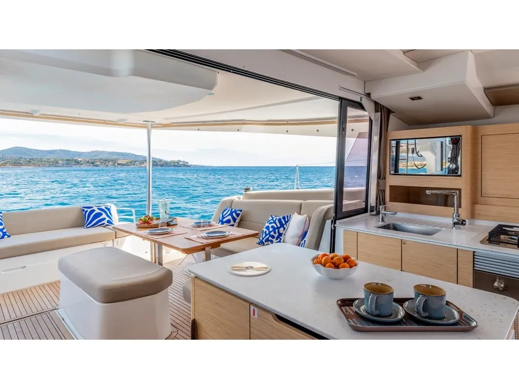 Deck of Fp New In Fleet, a Fountaine Pajot FP 44 catamaran at Općina Sukošan, Croatia