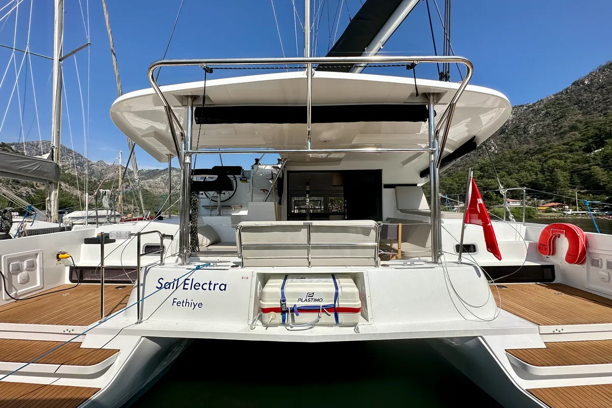 Exterior view of Lagoon 42, a catamaran at Marmaris, Turkey