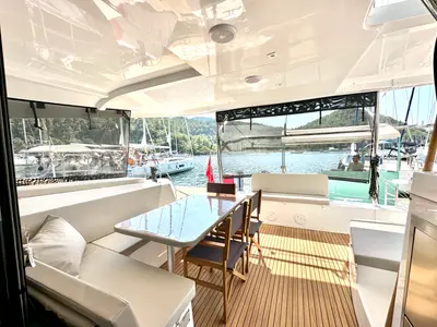 Cockpit of Lagoon 42, a catamaran at Marmaris, Turkey