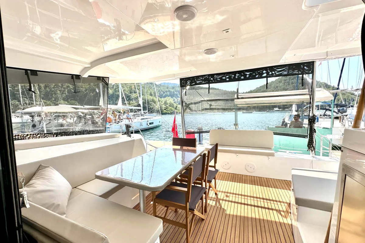 Cockpit of Lagoon 42, a catamaran at Marmaris, Turkey
