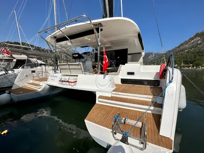 Deck of Lagoon 42, a catamaran at Marmaris, Turkey