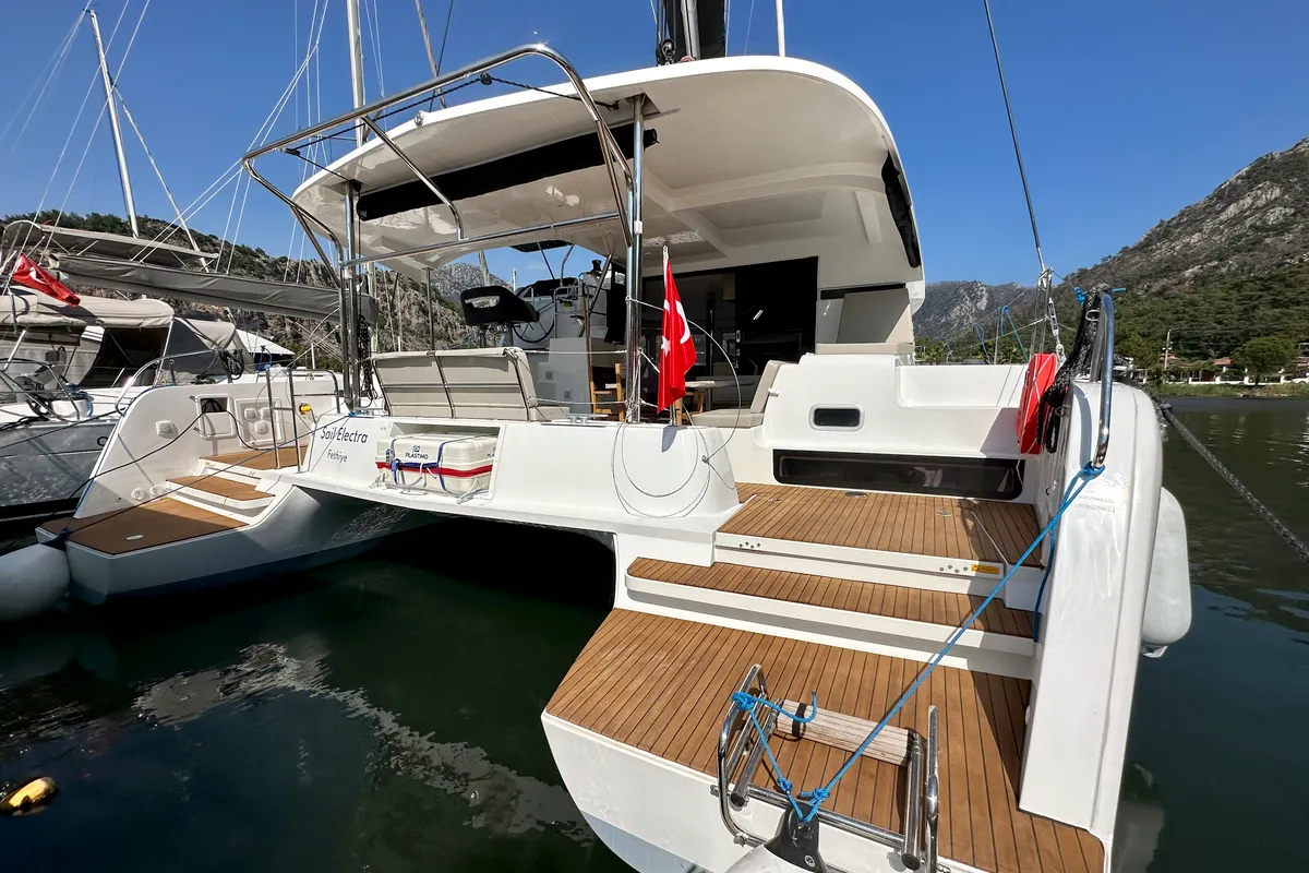 Deck of Lagoon 42, a catamaran at Marmaris, Turkey