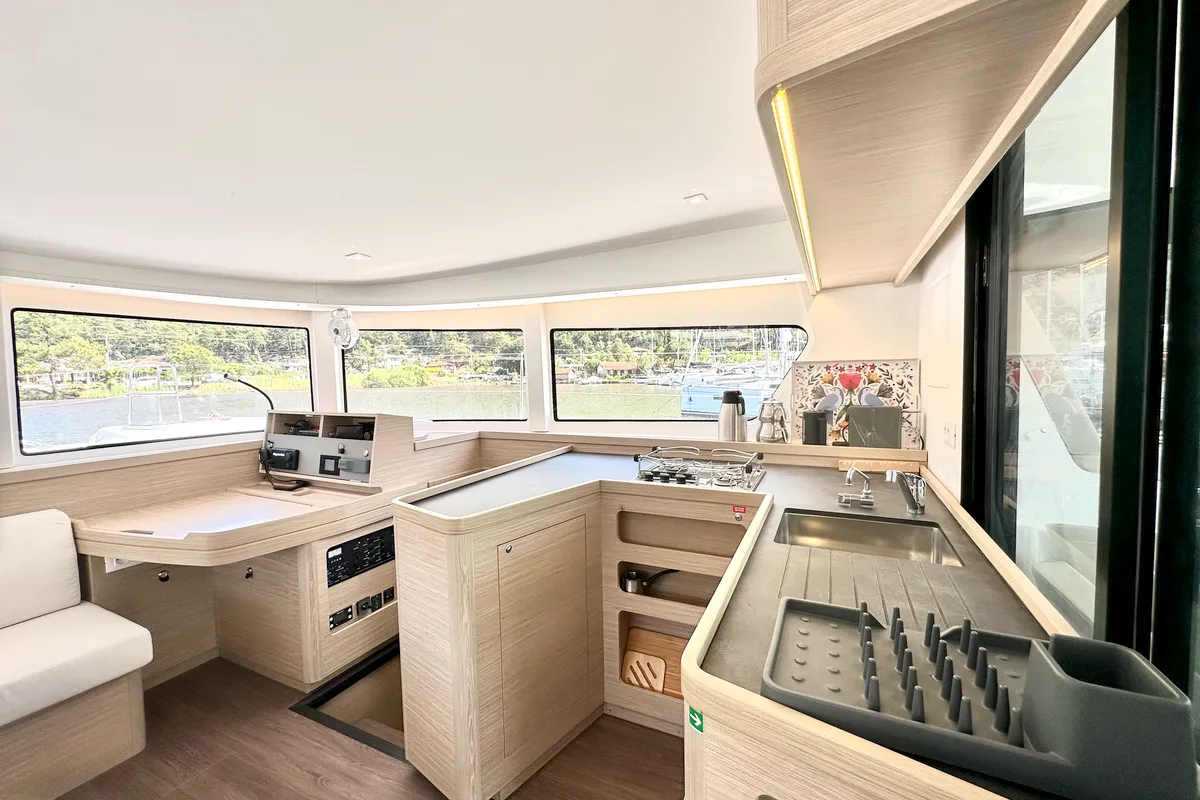 Salon of Lagoon 42, a catamaran at Marmaris, Turkey