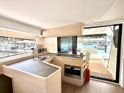 Galley of Lagoon 42, a catamaran at Marmaris, Turkey