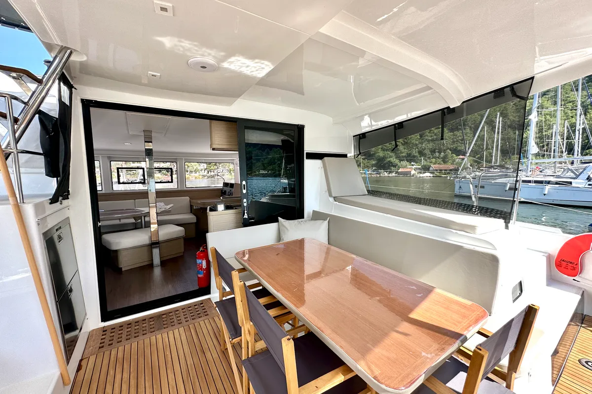 Deck of Lagoon 42, a catamaran at Marmaris, Turkey