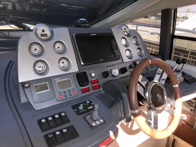 Cockpit of AMBRA, a Azimut 43 S motorboat at Primošten, Croatia