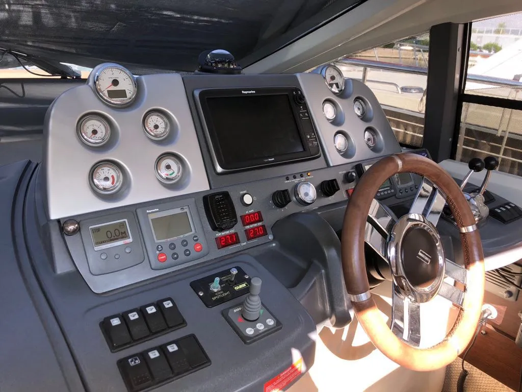 Cockpit of AMBRA, a Azimut 43 S motorboat at Primošten, Croatia