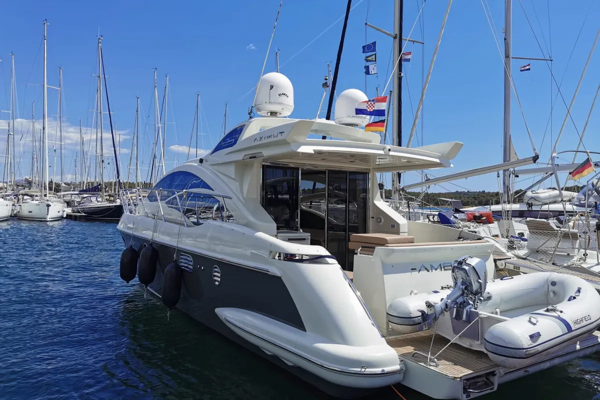Exterior view of AMBRA, a Azimut 43 S motorboat at Primošten, Croatia