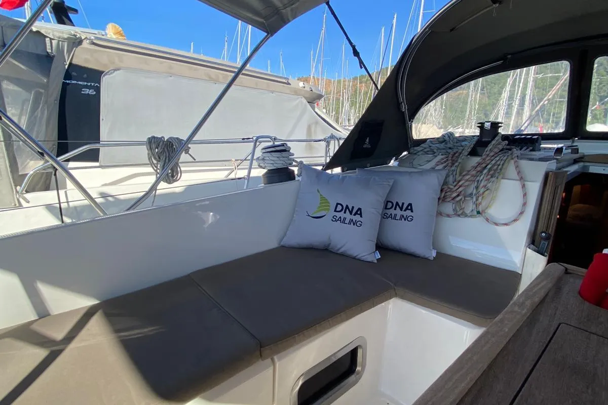 Deck of Protein, a Bavaria Cruiser 46 sailboat at Marmaris, Turkey