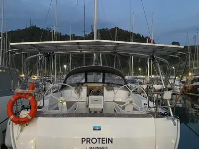 Cockpit of Protein, a Bavaria Cruiser 46 sailboat at Marmaris, Turkey