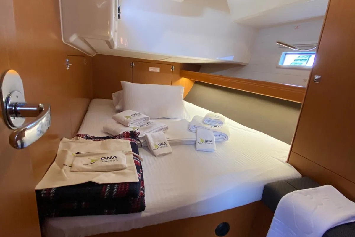 Cabin on Protein, a Bavaria Cruiser 46 sailboat at Marmaris, Turkey