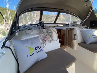 Deck of Protein, a Bavaria Cruiser 46 sailboat at Marmaris, Turkey