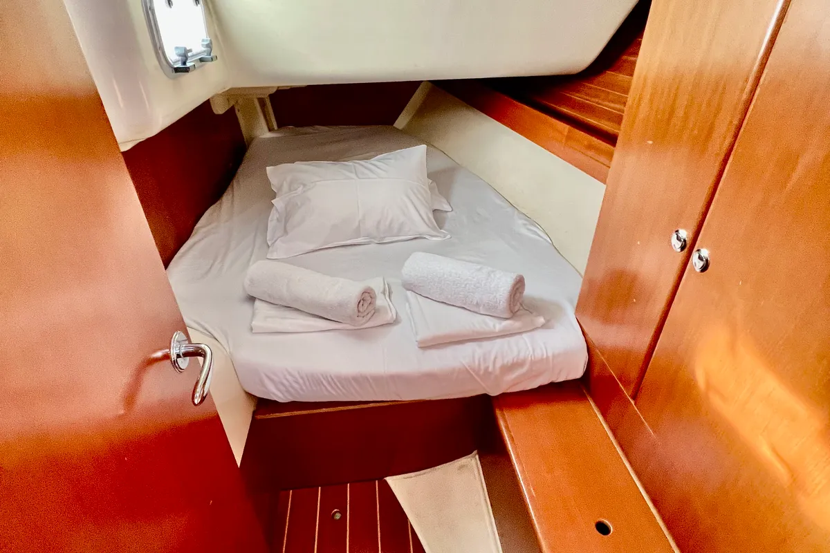Cabin on Nefeli, a Dufour 34 sailboat at Rhodes, Greece