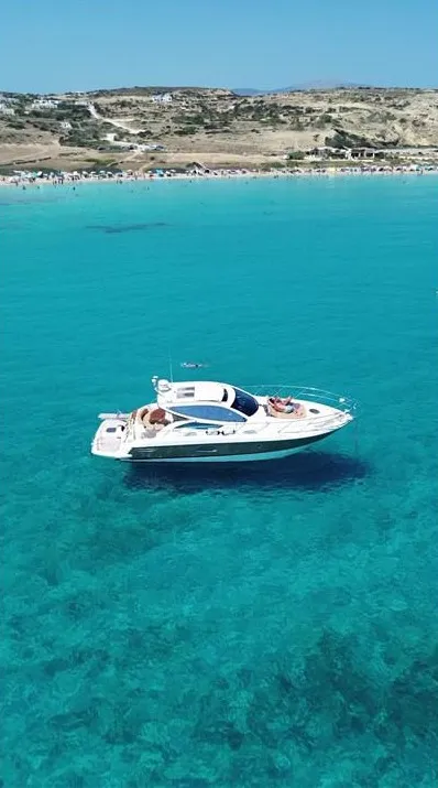 Agia Marina, a Cranchi Mediterranee 43 motorboat at Thira Municipal Unit, Greece
